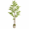Arbre artificiel 220 cm feuillage vert en plastique avec pot en ciment pour intérieur