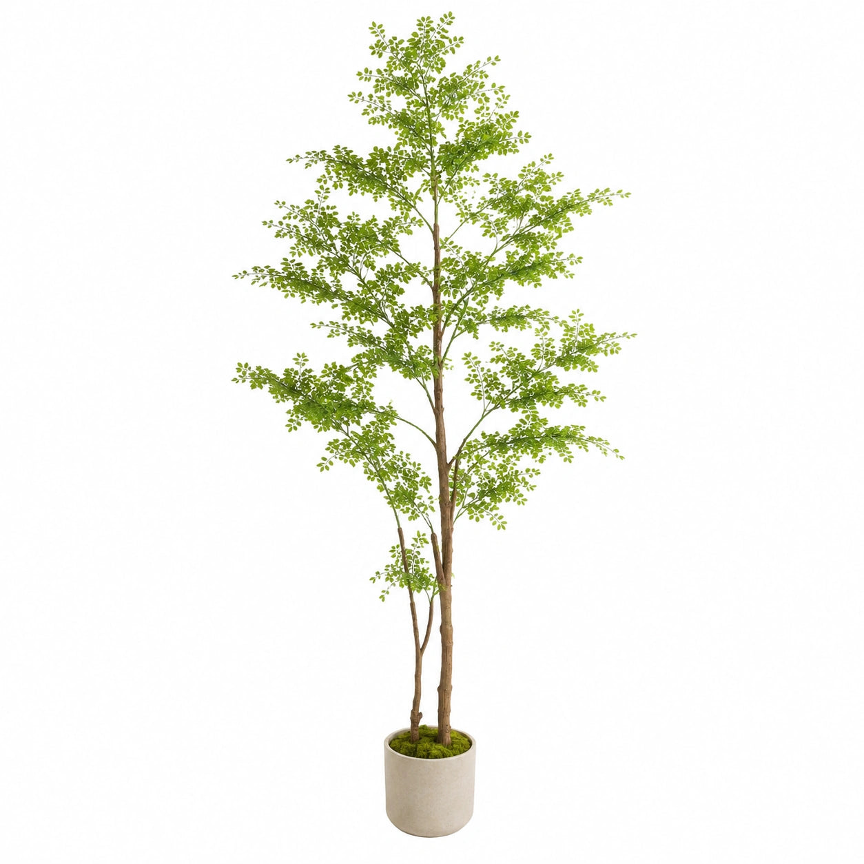 Arbre artificiel 220 cm feuillage vert en plastique avec pot en ciment pour intérieur