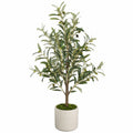 Arbre artificiel olivier 180 cm en plastique vert avec pot blanc décoratif intérieur