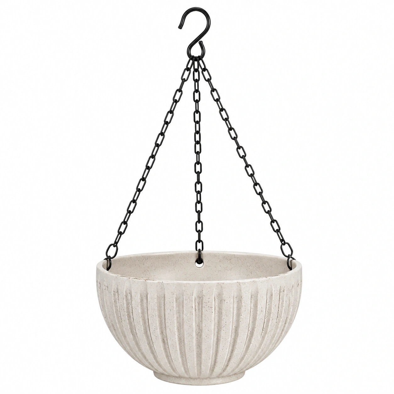 Pot de fleurs suspendu diamètre 30 cm en céramique beige avec chaînes noires pour balcon