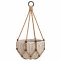 Pot de fleurs suspendu diamètre 22 cm en céramique beige avec suspension en corde style bohème