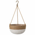 Pot de fleurs suspendu Ø30 x H17 cm en fibres tressées marron et blanc pour intérieur et extérieur abrité