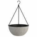 Pot de fleurs suspendu Ø30 cm résine tressée gris noir pour plantes style panier