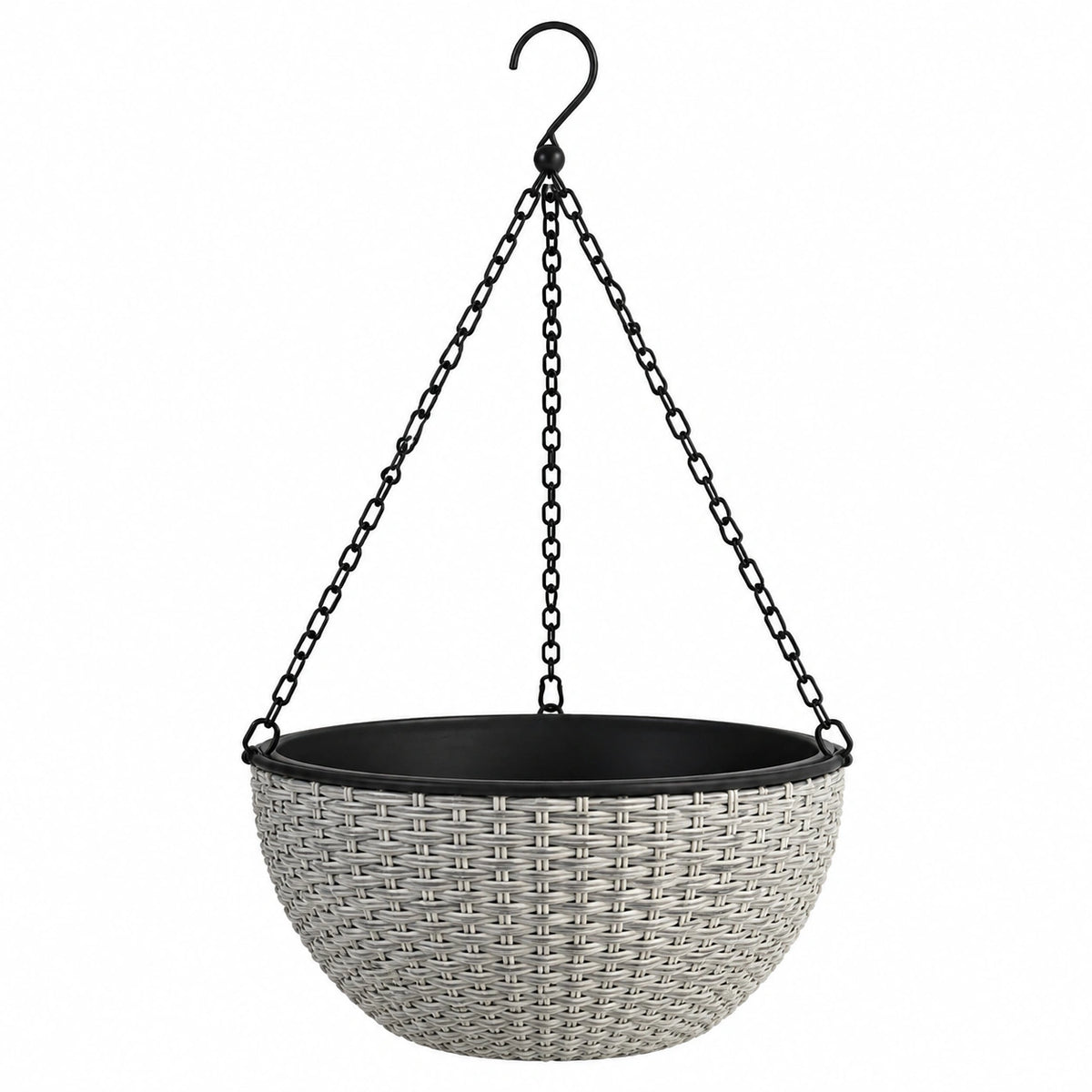 Pot de fleurs suspendu Ø30 cm résine tressée gris noir pour plantes style panier