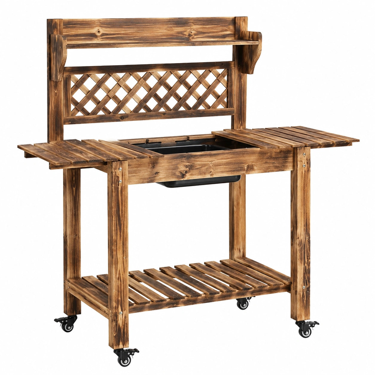 Table de rempotage 120 x 55 x 160 cm en bois marron avec roulettes et bac amovible