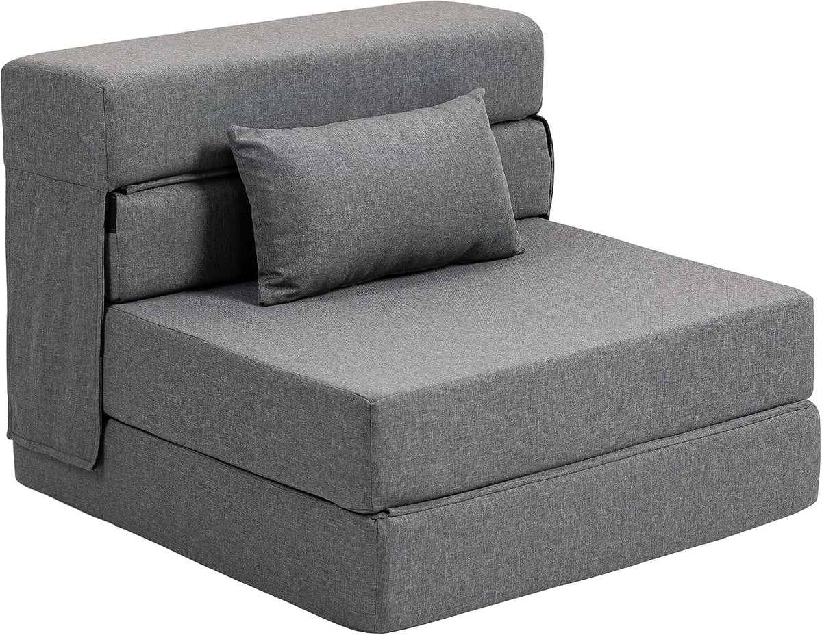 HOMCOM Fauteuil Convertible 1 Place 3 en 1, Fauteuil lit Pliant, chauffeuse 1 Place en Lin avec Large Assise, Coussin Inclus