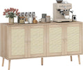 HOMCOM Buffet Salon Meuble de Rangement avec placards à Portes en cannage et étagère réglable, pour Salon, Salle à Manger, dim. 140 x 40 x 75 cm