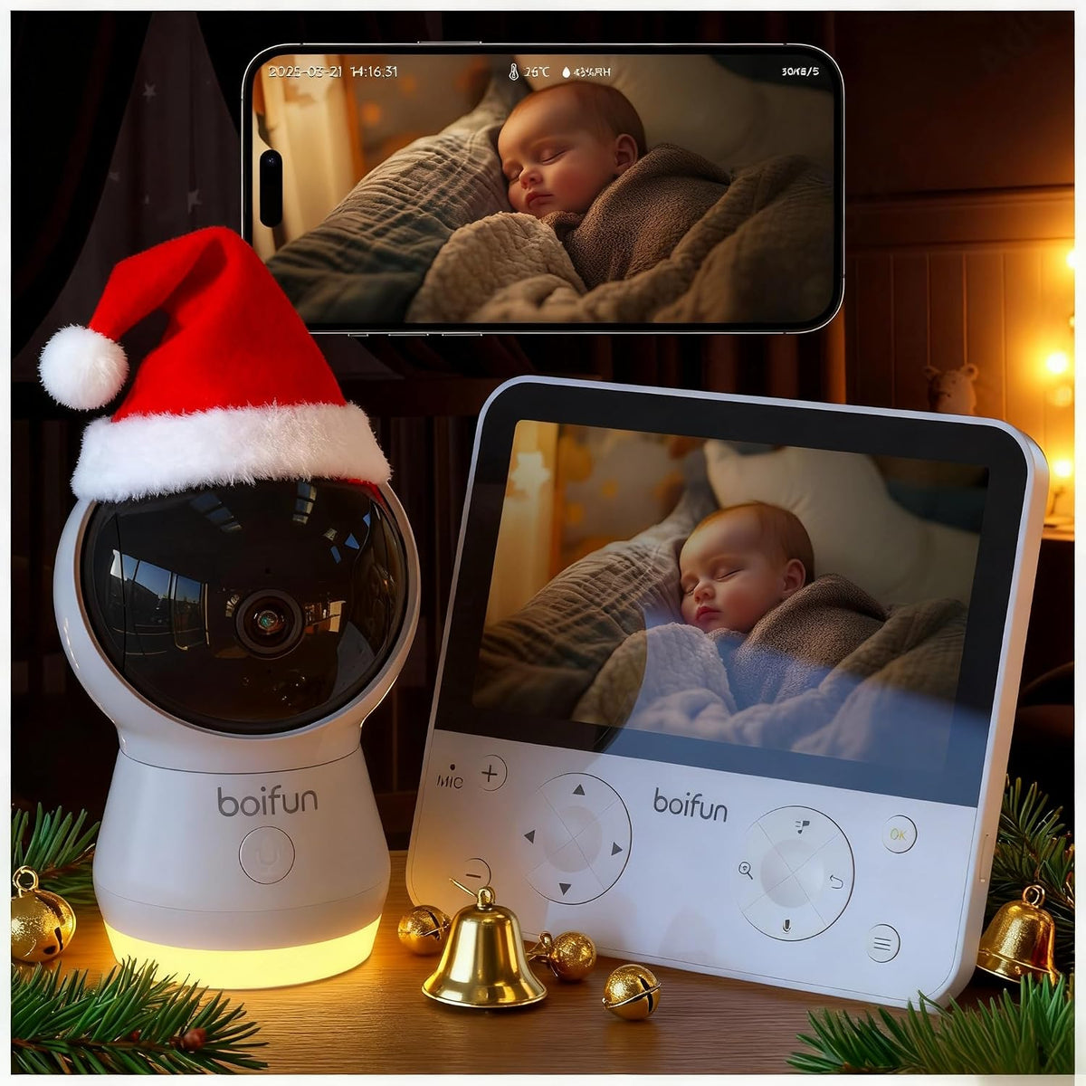 2026 Boifun Babyphone Caméra WiFi 4MP 5,5', Contrôle APP & Écran, Détection Visage Couvert & Sommeil sur le Ventre, Mouvement, Pleurs, Temp/Humidité