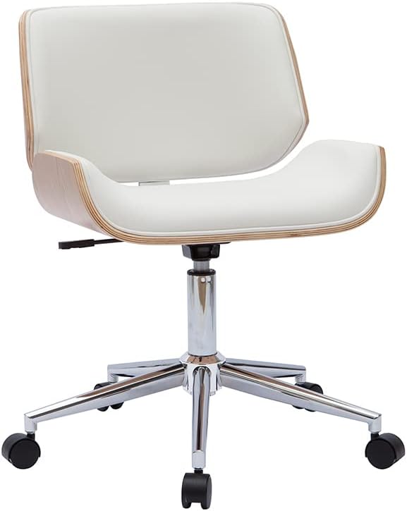 Miliboo Chaise de Bureau à roulettes Design Blanc, Bois Clair et Acier chromé RUBBENS