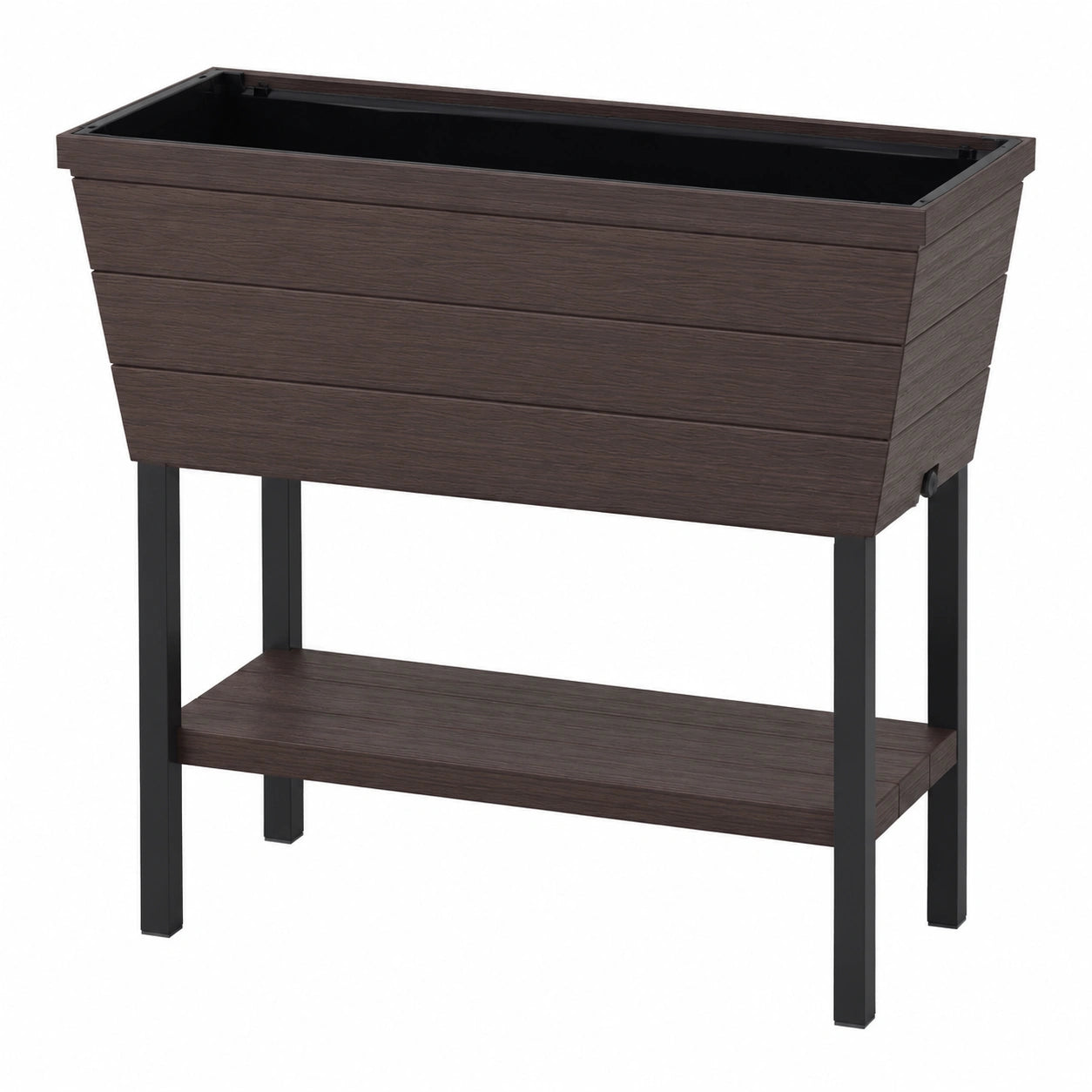 Jardinière surélevée 120 x 50 x 110 cm en bois composite brun avec étagère de jardin