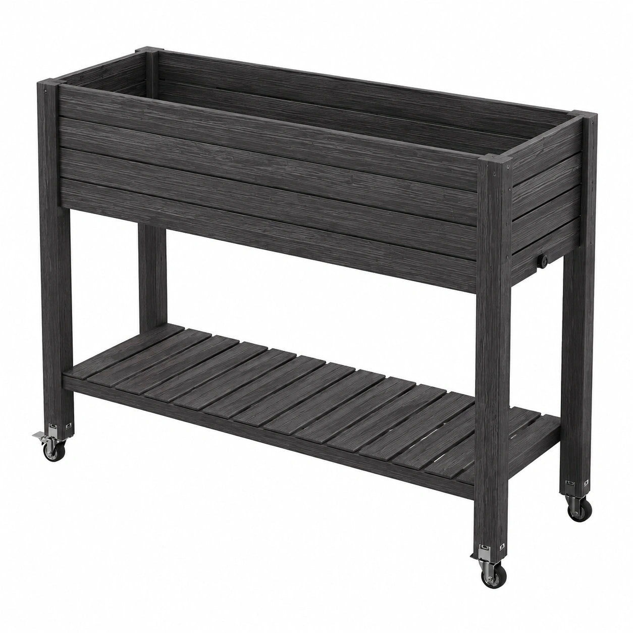 Jardinière surélevée 120 x 50 x 90 cm en bois noir avec étagère et roulettes