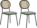 HOMCOM Lot de 2 chaises de salle à manger avec dossier en rotin synthétique et cadre en acier pour salon Vert foncé et noir 44 x 54 x 87 cm
