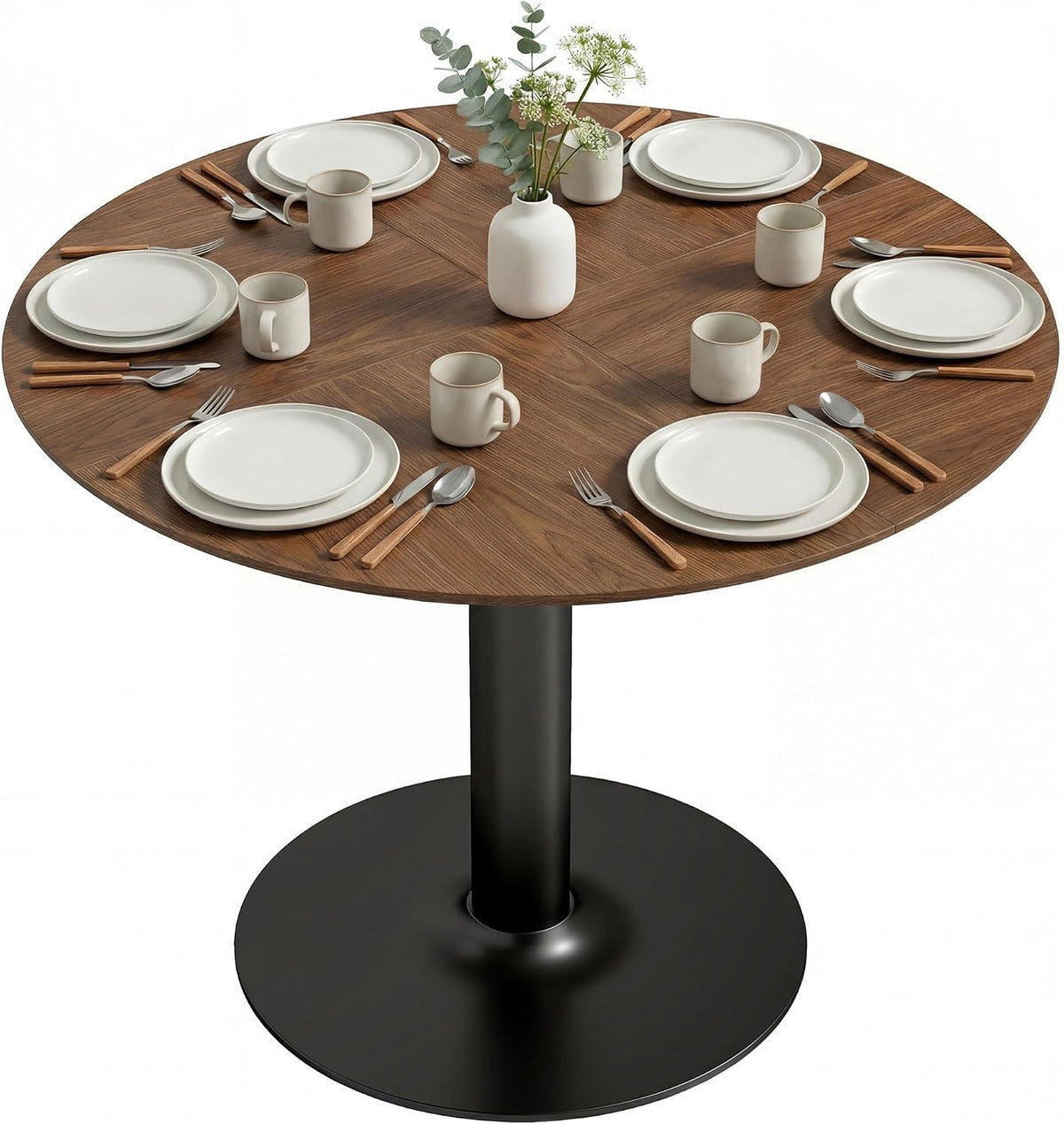 HOMCOM Table à Manger Ronde pour 6 Personnes, Ø 110 x 78 cm, Table de Cuisine avec Large Plateau et Base en Acier, Style Moderne, Marron