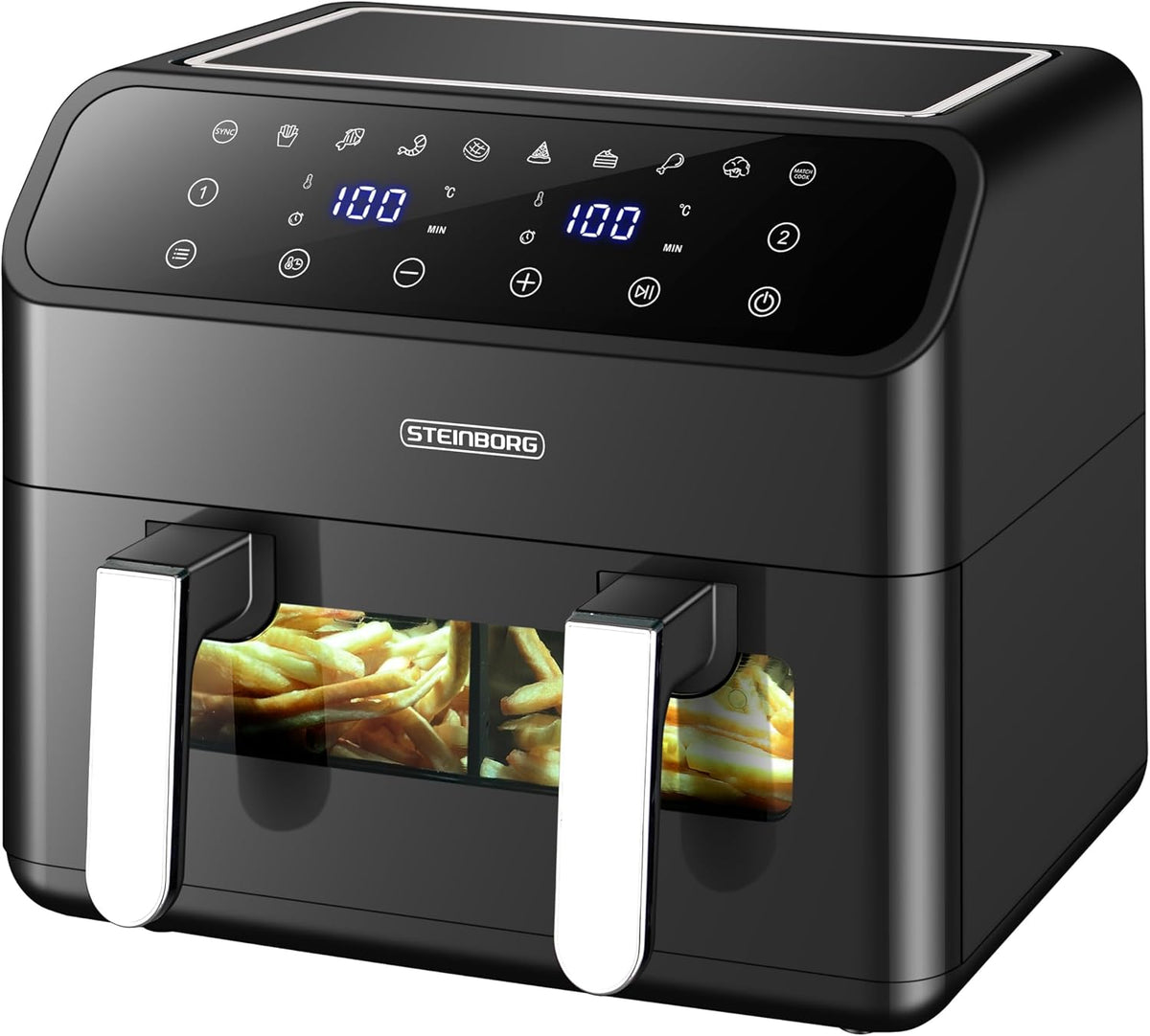 Friteuse à air chaud, 2 compartiments, 8 l, friteuse à air chaud, pour griller, déshydrater, friture automatique, sans huile, four à air chaud