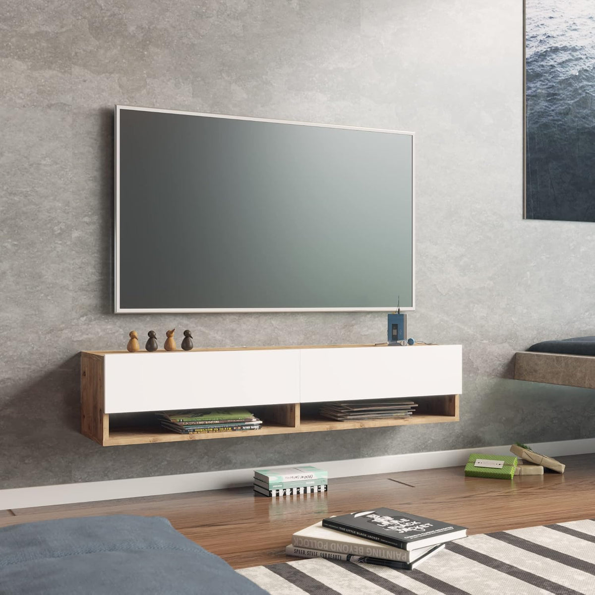 en.casa Meuble TV à 2 Portes Meuble de Rangement Design pour Salon avec 2 Espaces de Stockage Panneau de Particules Mélaminé 30 x 140 x 32 cm Effet