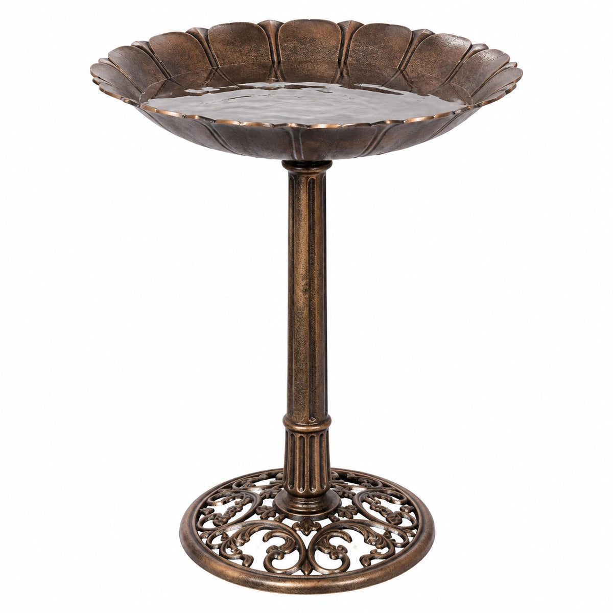 Bain d'oiseaux Ø50 cm métal bronze sur pied décoratif pour jardin