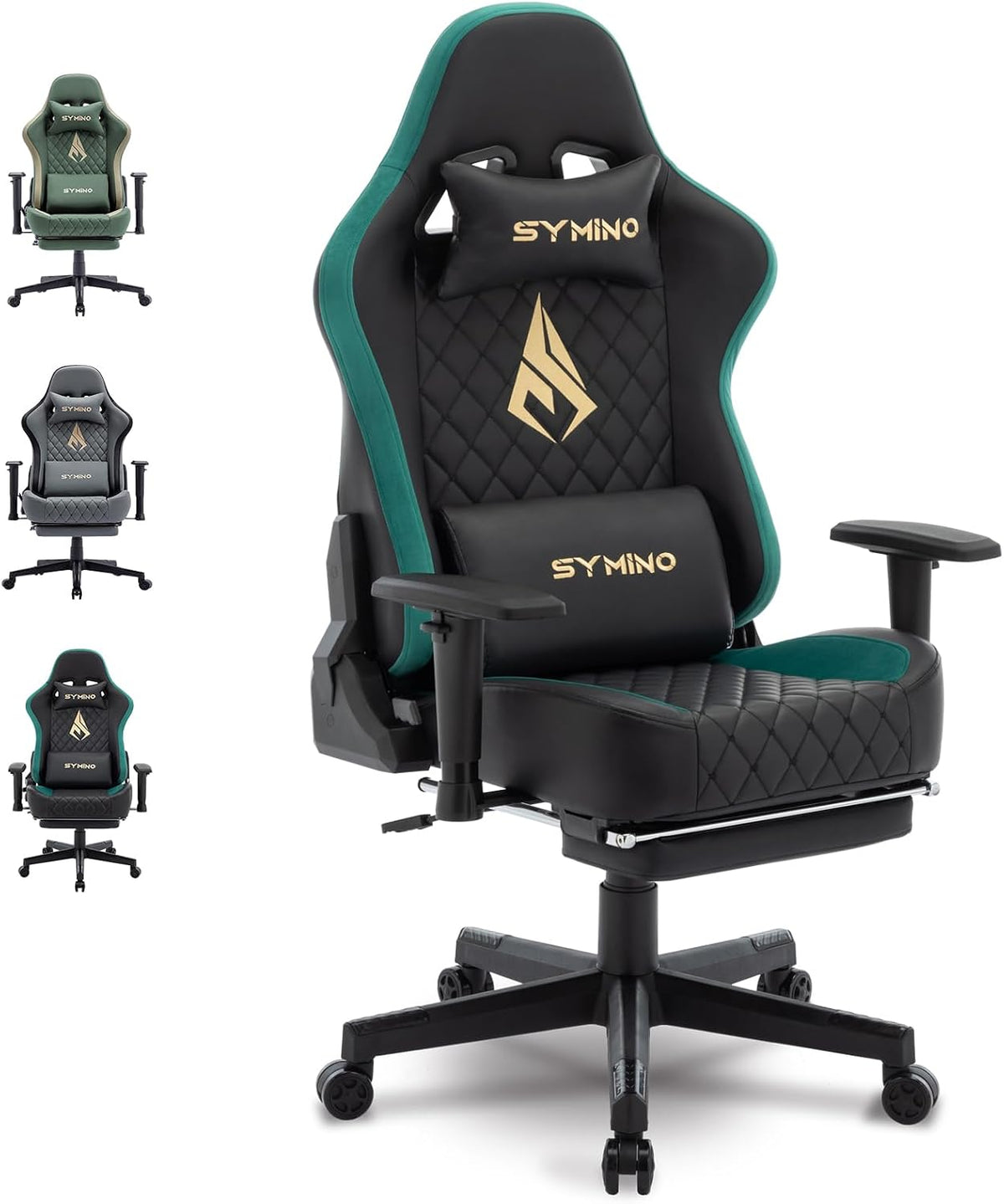 Symino Chaise Gamer Ergonomique - Fauteuil de Bureau avec Repose-Pieds Télescopique, Support Lombaire et Hauteur Réglable - 200kg (Simili Cuir Black)