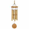Carillon éolien 90 cm en métal et bois doré suspendu pour jardin
