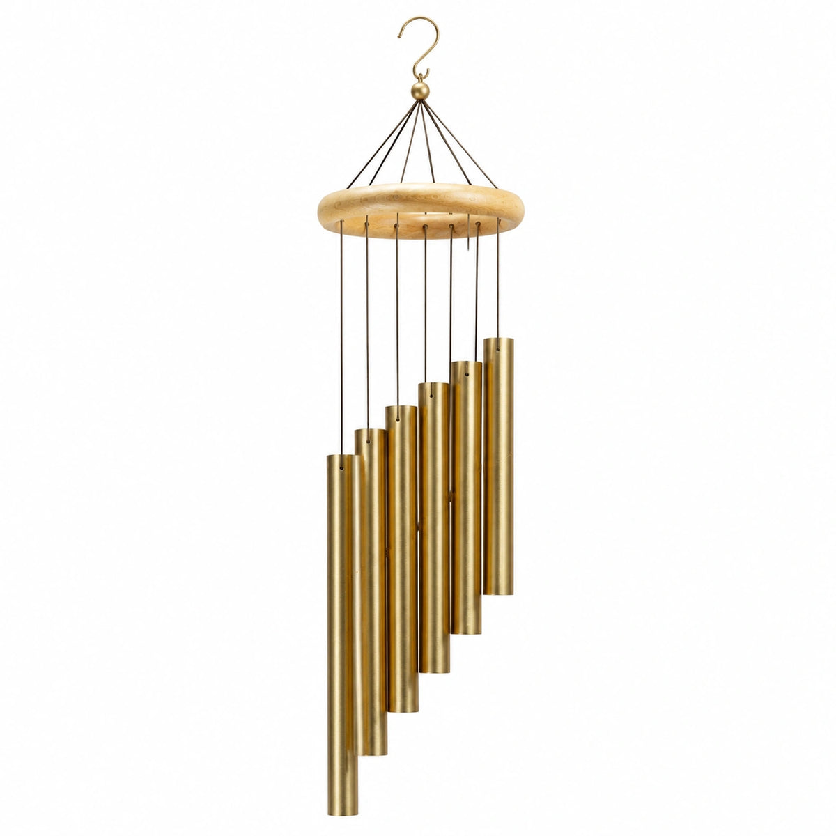 Carillon éolien 80 cm en métal et bois doré suspendu décoratif