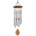 Carillon éolien 80 cm en aluminium et bois marron argenté à suspendre
