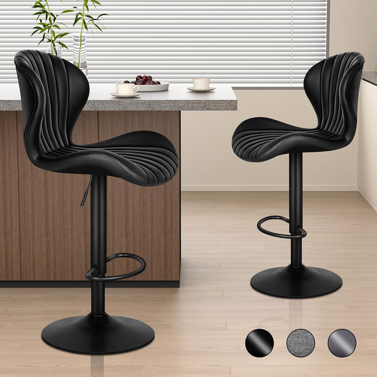 ALFORDSON Lot de 2 tabourets de bar pivotants avec dossier, sièges réglables pour cuisine moderne, sans accoudoirs - Similicuir - Noir
