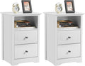 Yaheetech Tables de Chevet Lot de 2, Table de Nuit en Bois, 2 Tiroirs, 1 Compartiment, Tables d'Appoint, Chambre Salon Bureau Blanc