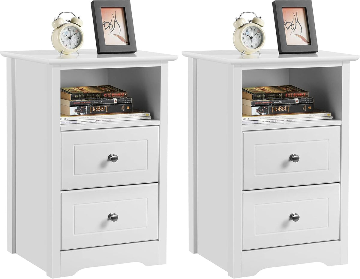Yaheetech Tables de Chevet Lot de 2, Table de Nuit en Bois, 2 Tiroirs, 1 Compartiment, Tables d'Appoint, Chambre Salon Bureau Blanc