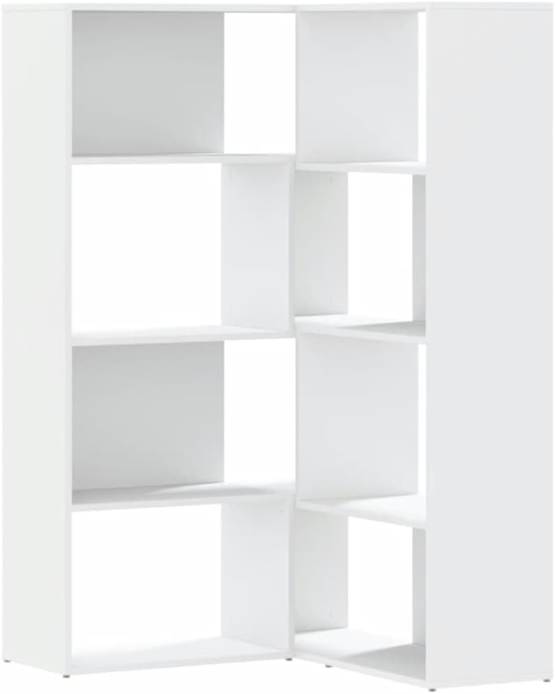 vidaXL Bibliothèque d angle à 4 niveaux blanc bois d ingénierie