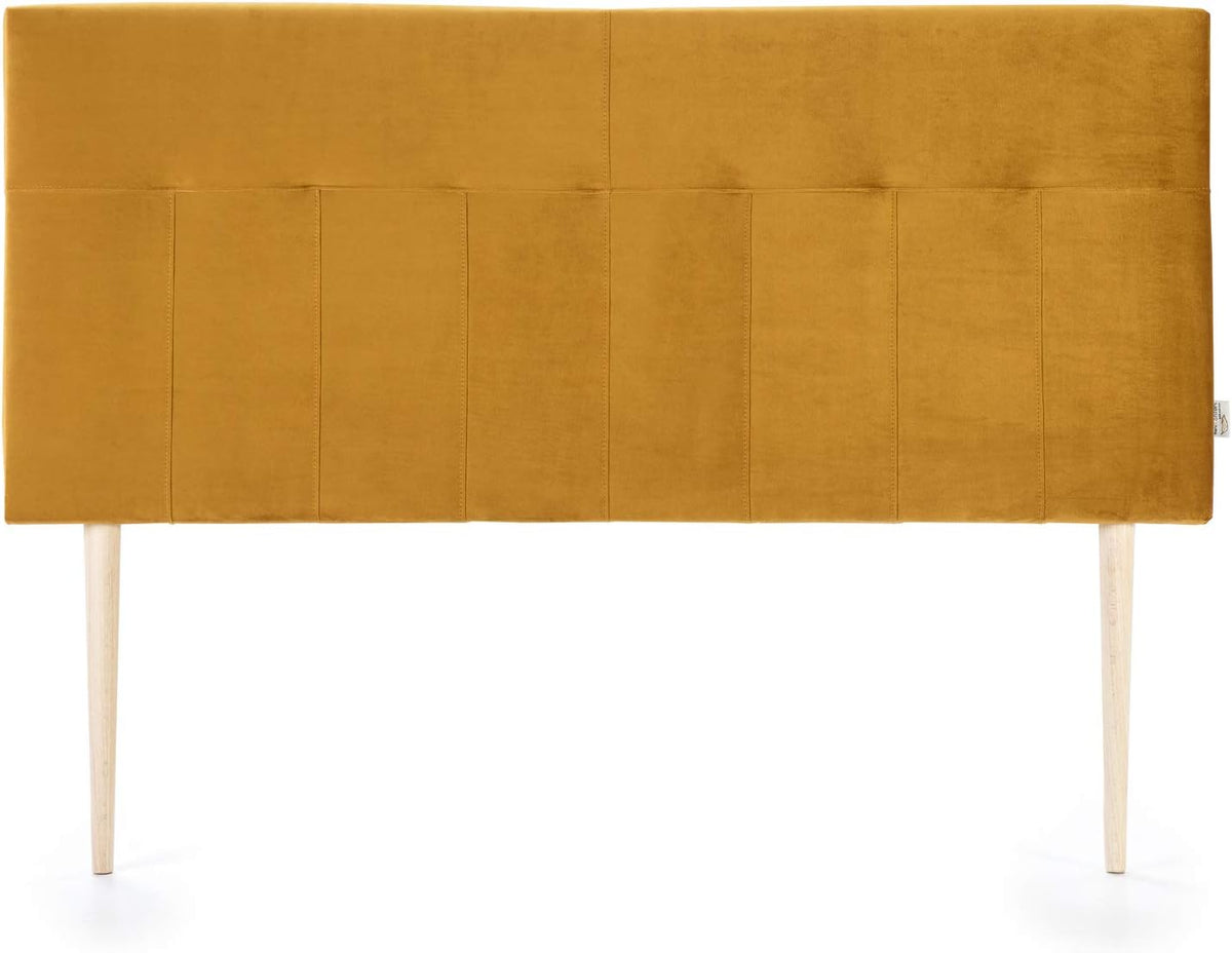 marcKonfort Tête de lit tapissée Napoles 160X100 cm Moutarde, pour Couchage de 160, Velours, Pieds en Bois, quaincaillerie Incluse