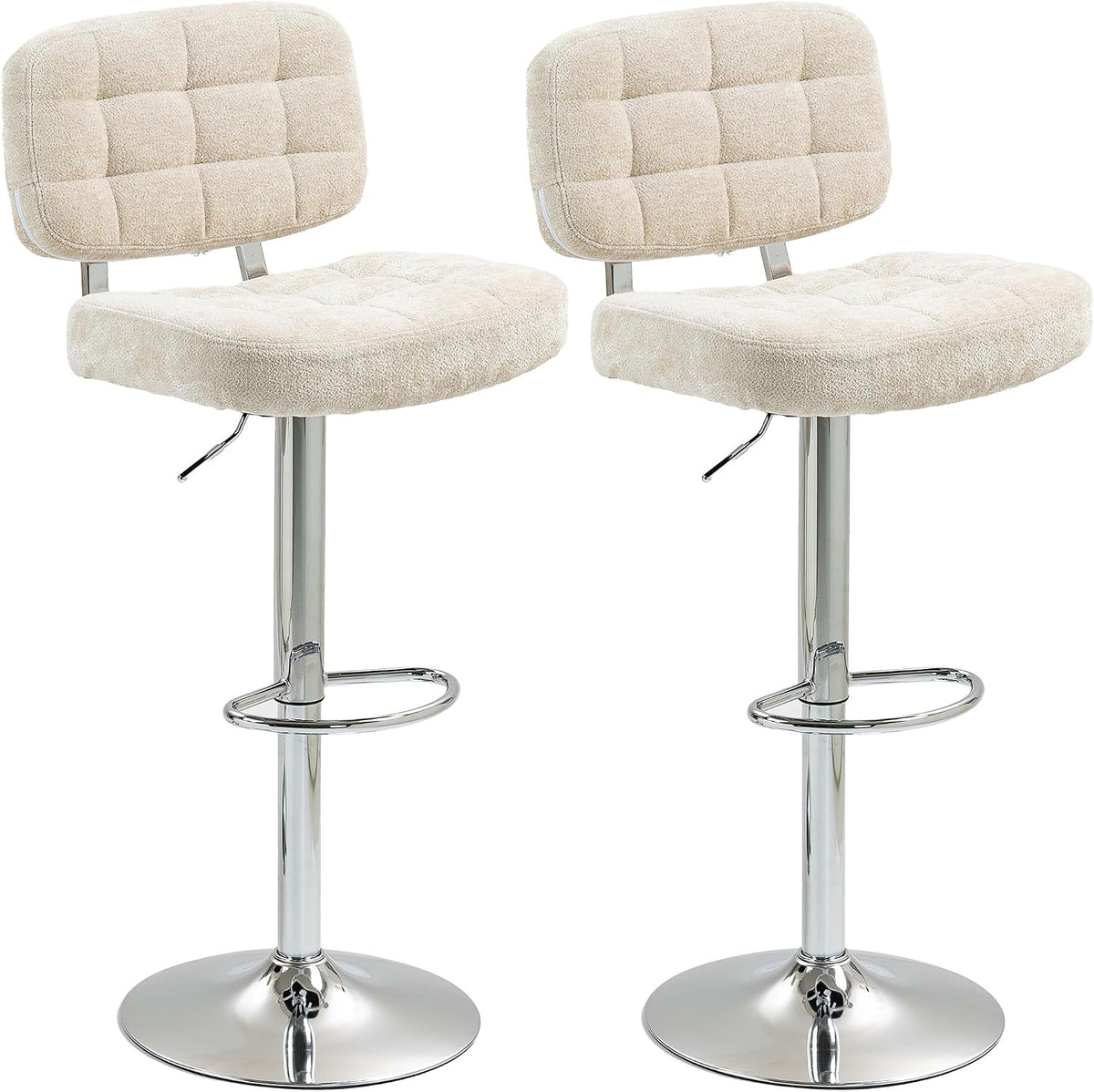 HOMCOM Lot de 2 tabourets de Bar, chaises de Bar pivotantes, Chaise Haute Cuisine avec Dossier, Hauteur réglable et Repose-Pieds, Cadre en Acier