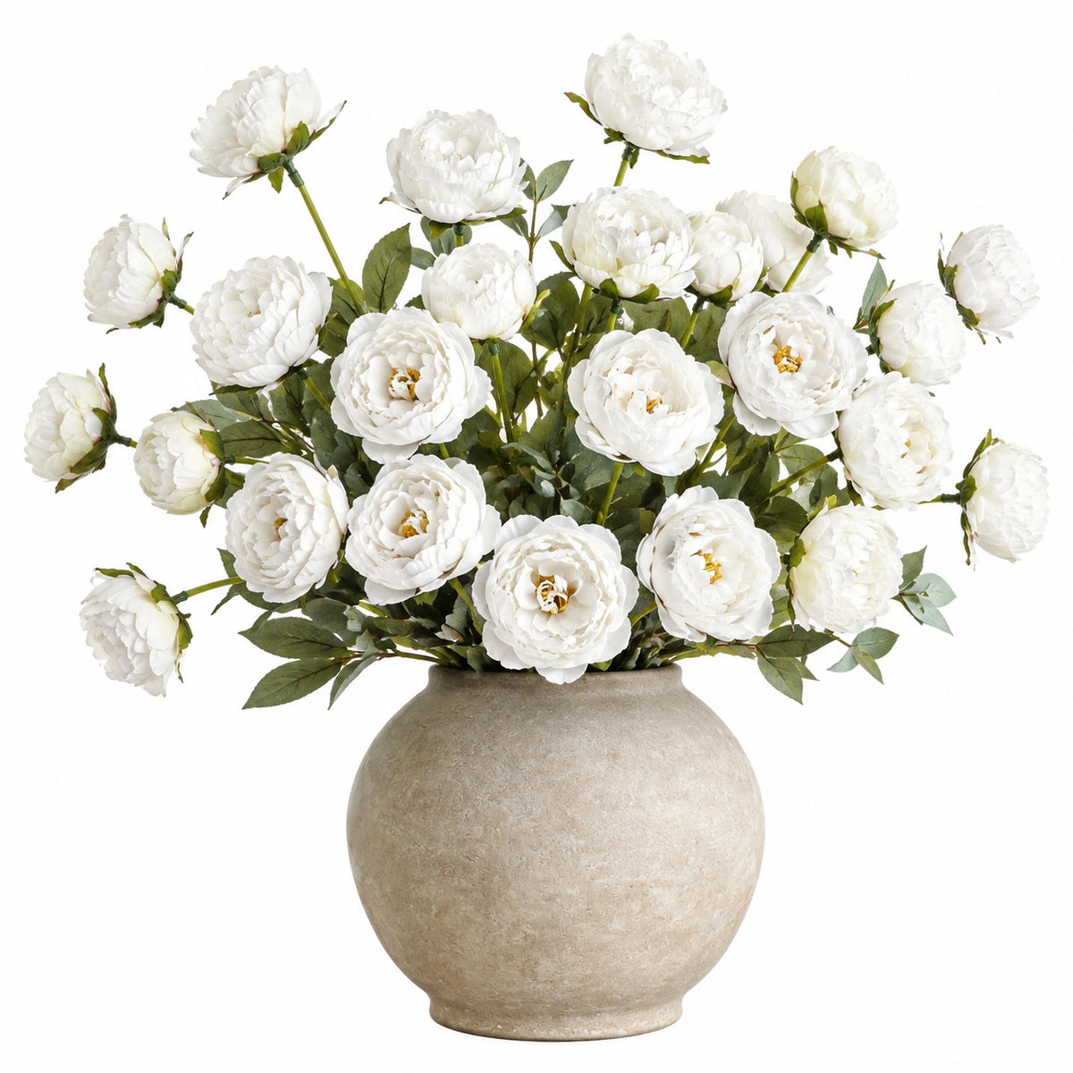 Plante artificielle en pot 70 cm pivoines blanches en textile style classique