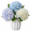 Plante artificielle en pot 55 cm hortensias bleu clair blanc en polyester décorative