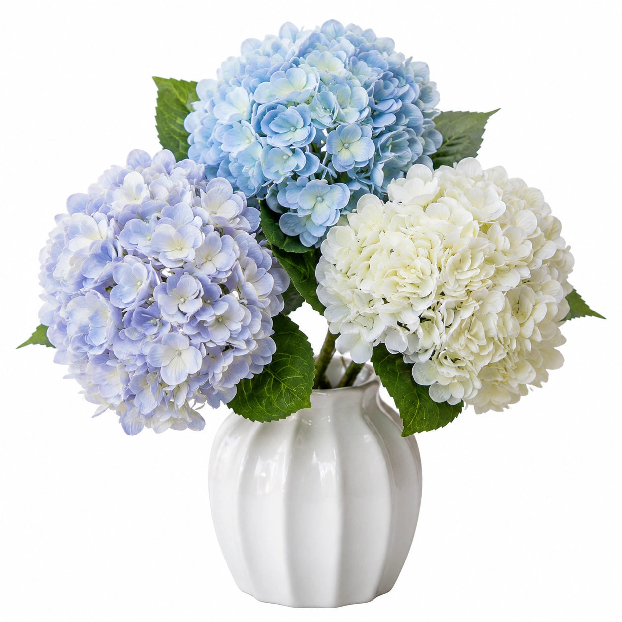 Plante artificielle en pot 55 cm hortensias bleu clair blanc en polyester décorative