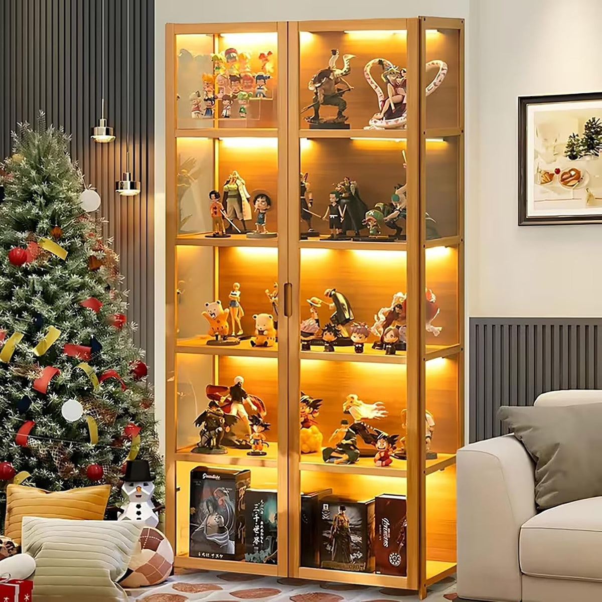 Vitrine avec Porte en Verre Acrylique, vitrine Curio à 5 Niveaux, pour Objets de Collection, bibliothèque pour Chambre à Coucher, Coin Lecture