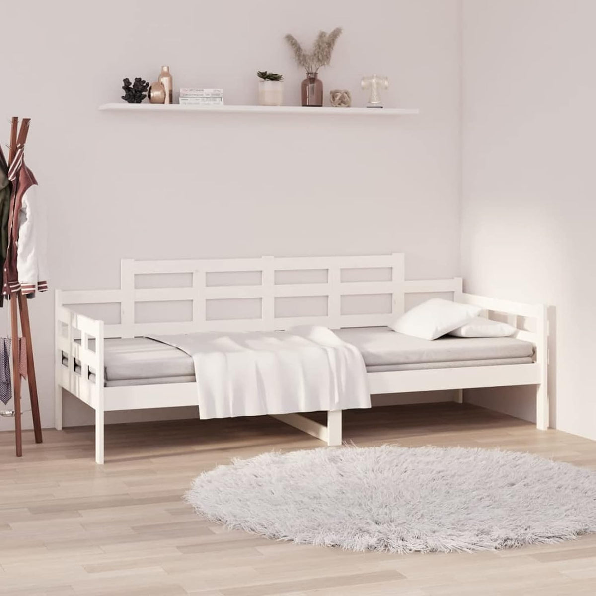 Lit de Jour Blanc Bois Massif de pin 90x190 cm, Banquette Lit de Repos Convertible Cadre de Lit de Jour sans Matelas pour Chambre à Coucher, Salon