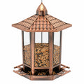 Mangeoire à oiseaux 28 x 28 x 38 cm en métal cuivré suspendue avec réservoir transparent