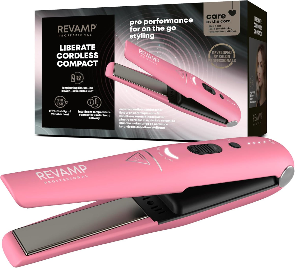 REVAMP Liberate Lisseur Céramique Sans Fil - Fer à lisser Rechargeable Batterie Lithium, Mini Lisseur de Voyage pour Lisser, Boucler et Onduler
