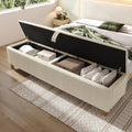 OKMYHOME Banc de Lit avec Coffre de Rangement Hydraulique, Assise en Velours Côtelé Beige, Bois Massif et MDF, 165x38x46 cm