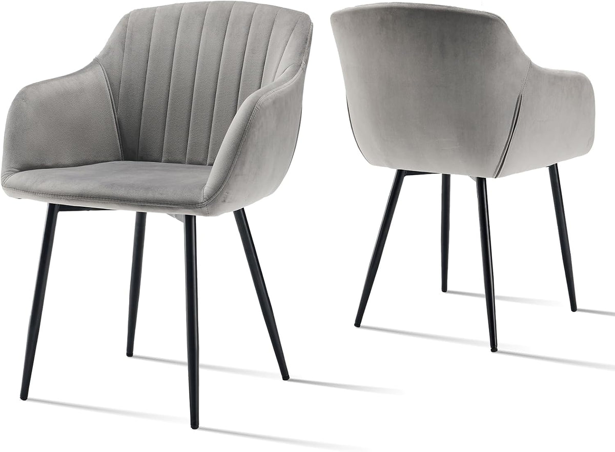 Chaises Velours Gris Salle à Manger avec Accoudoirs Lot de 2 Chaises Fauteuil Rembourré Pieds en Métal pour Salon Salle Cuisine