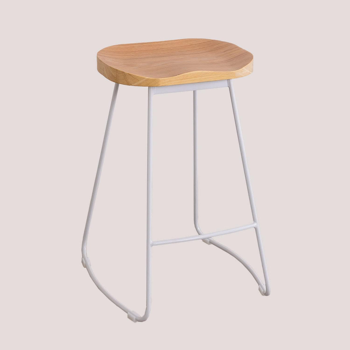 SKLUM Tabouret Haut en Acier et Bois d'Orme Neicol Blanc ↑65 cm