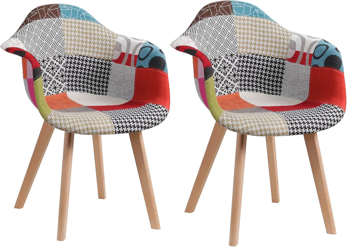 Lot de 2 Chaises de Salle à Manger Fauteuils D'appoint avec Tissu en Lin, Chaises de Cuisine avec Assise Rembourrée et Pieds en Bois Massif (Rouge)