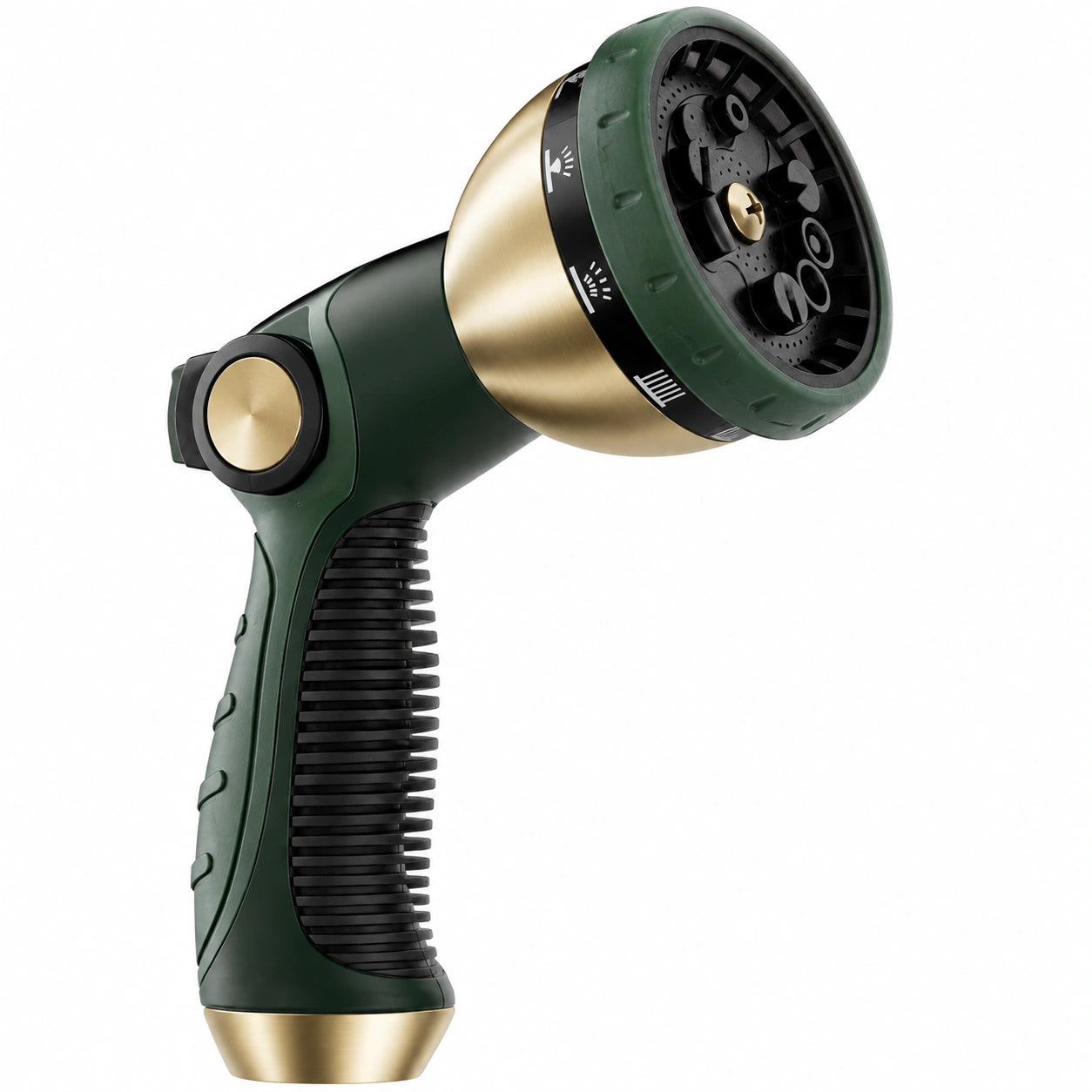 Pistolet d'arrosage 20 x 14 cm en plastique vert et noir avec réglage multifonction