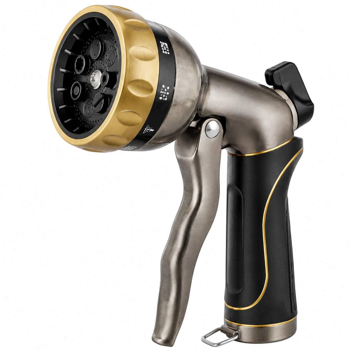 Pistolet d'arrosage 20 x 15 cm en métal et plastique noir doré à jets réglables
