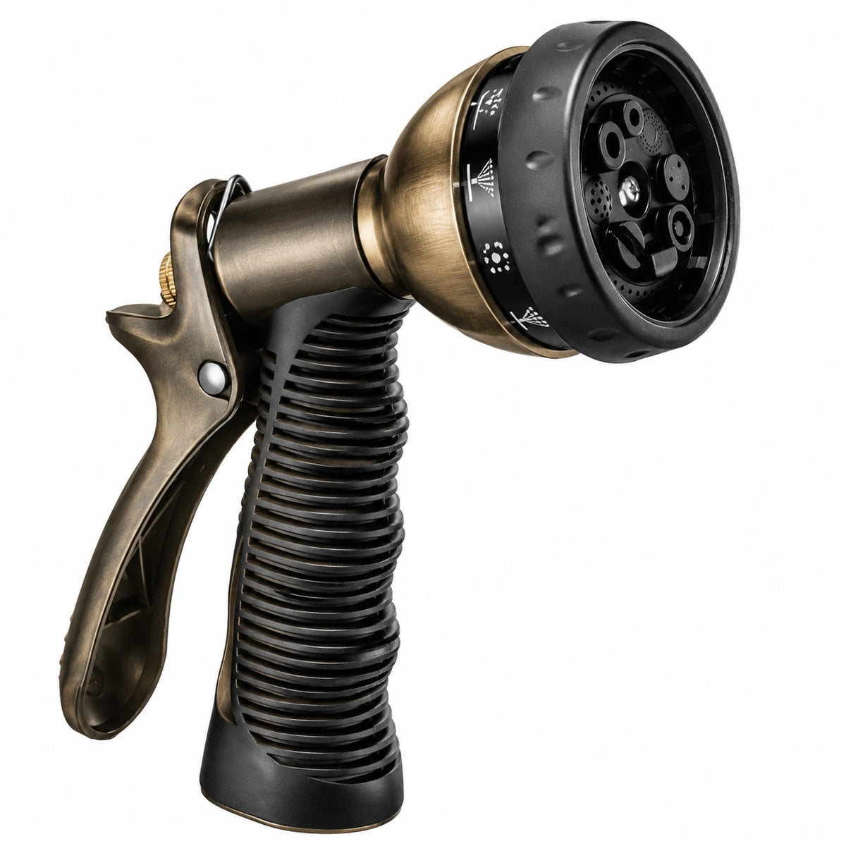 Pistolet d'arrosage 20 cm métal et plastique bronze noir à gâchette multi-jets