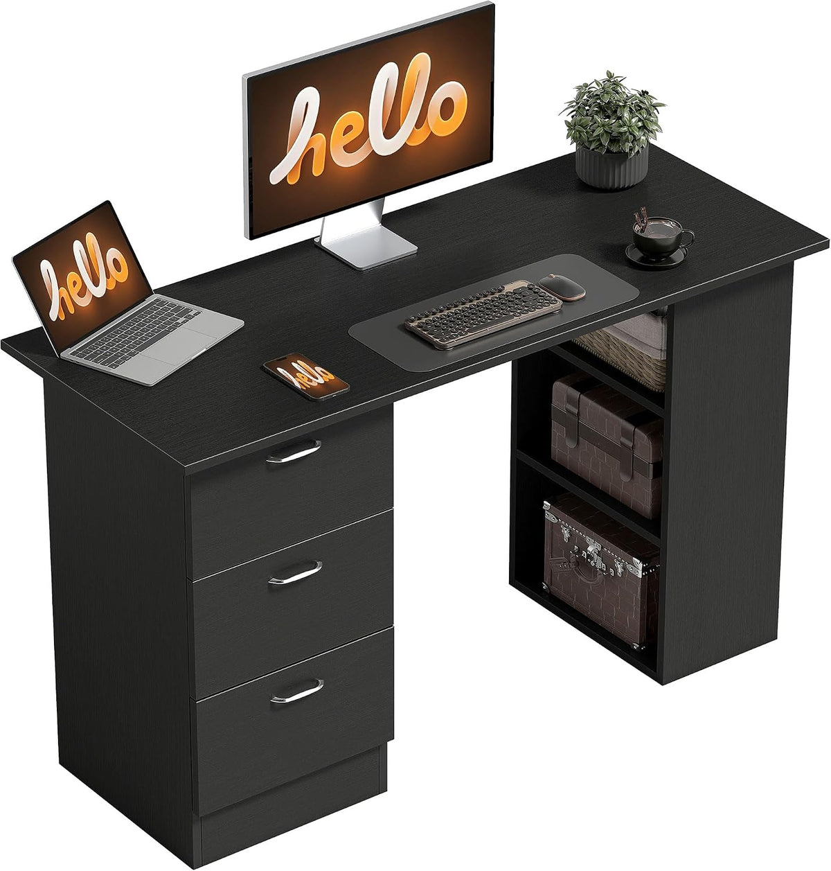 HOMCOM Bureau avec Rangement, Table Informatique 120 x 50 cm, Bureau d'ordinateur avec étagères et tiroirs, pour Petits espaces, Chambre à Coucher