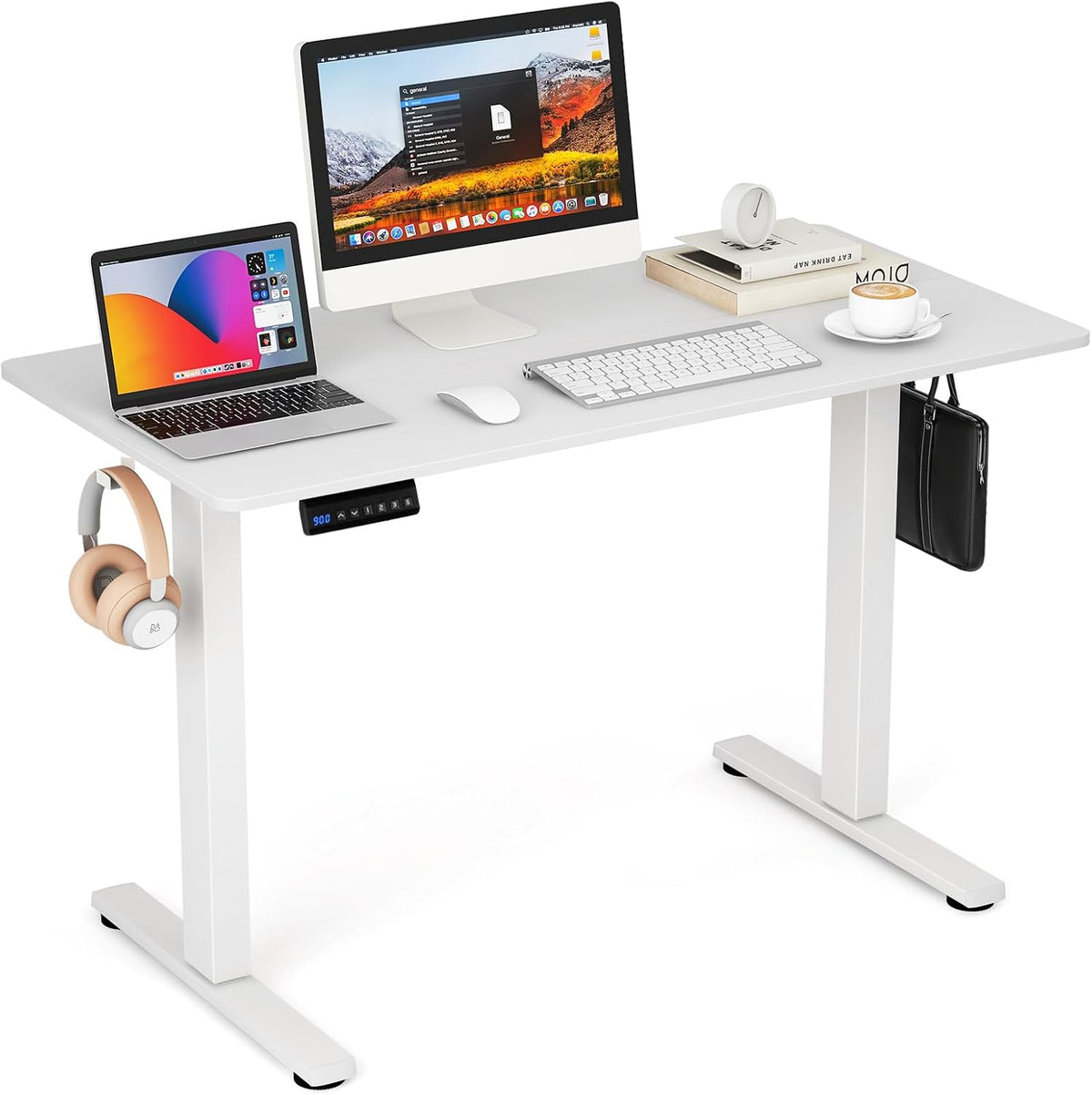 COSTWAY Bureau Assis Debout Électrique 120 x 60 cm, Bureau Électrique Réglable en Hauteur avec Protection Anti-Collision, 3 Hauteurs de Mémoire