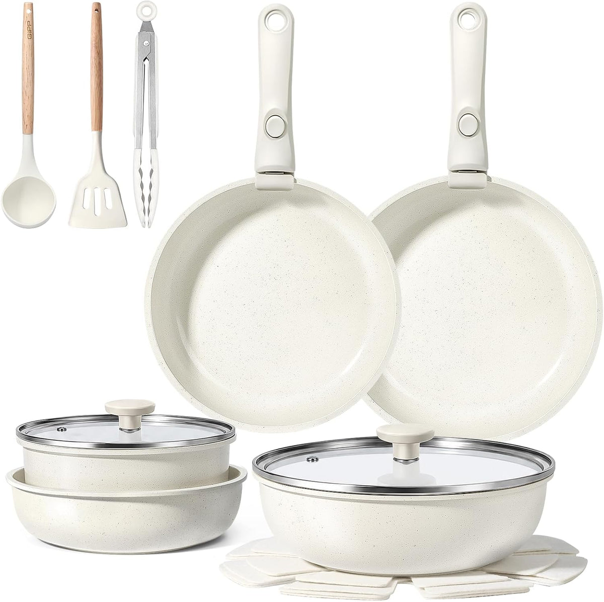 GiPP Batterie de cuisine avec poignées amovibles, ensemble de 16 pièces, avec revêtement antiadhésif, compatible avec les plaques à induction