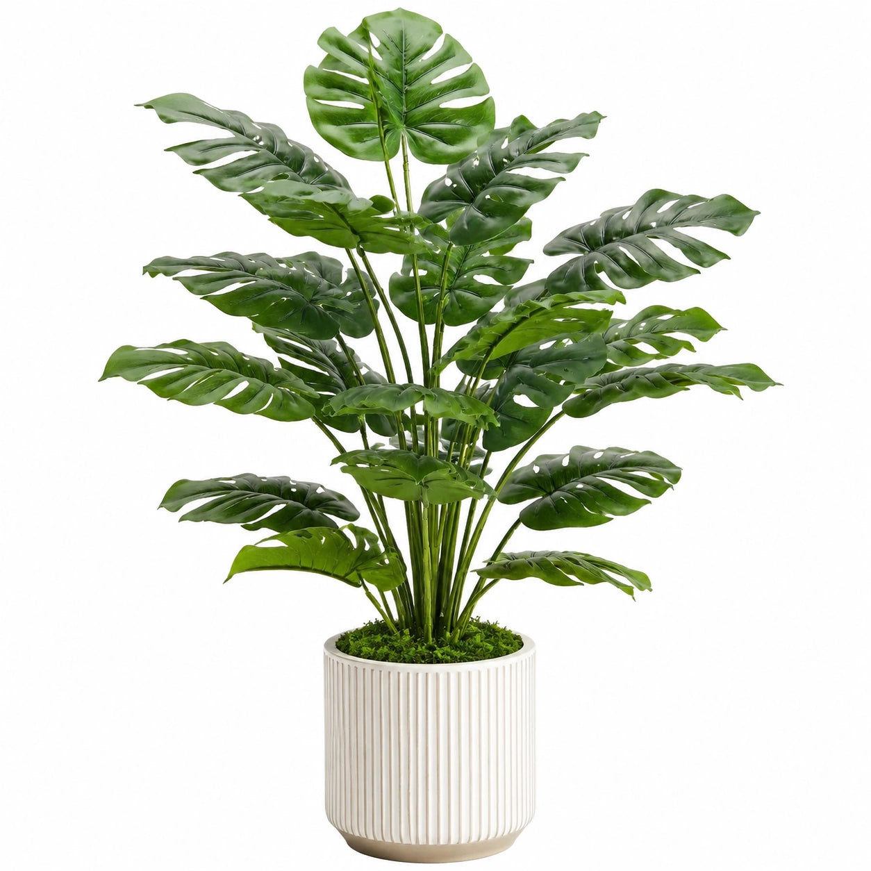Plante verte artificielle Monstera 150 cm en plastique vert avec pot blanc décoratif intérieur