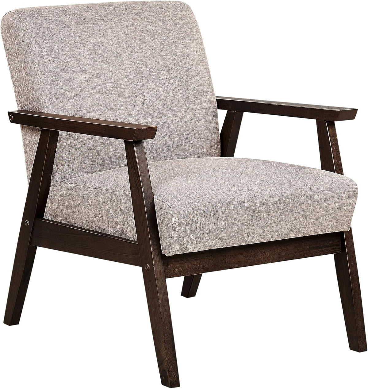Beliani Fauteuil en Tissu Taupe et Bois d'Hévéa Sombre Accoudoirs en Bois Droit Rétro Asnes