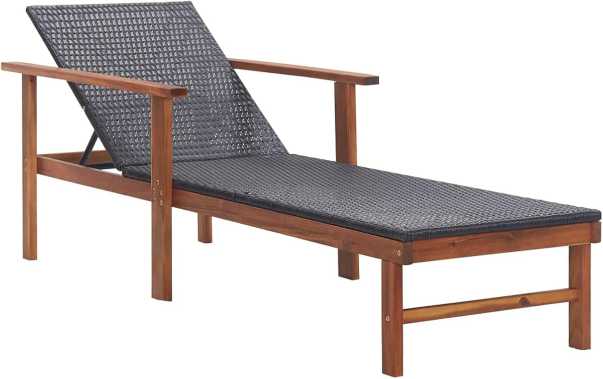 Gecheer Chaise Longue en Résine Tressée Noir - Convient pour Extérieur, Facile à Nettoyer, Assemblage Requis Modèle LYKZJ-48706FR